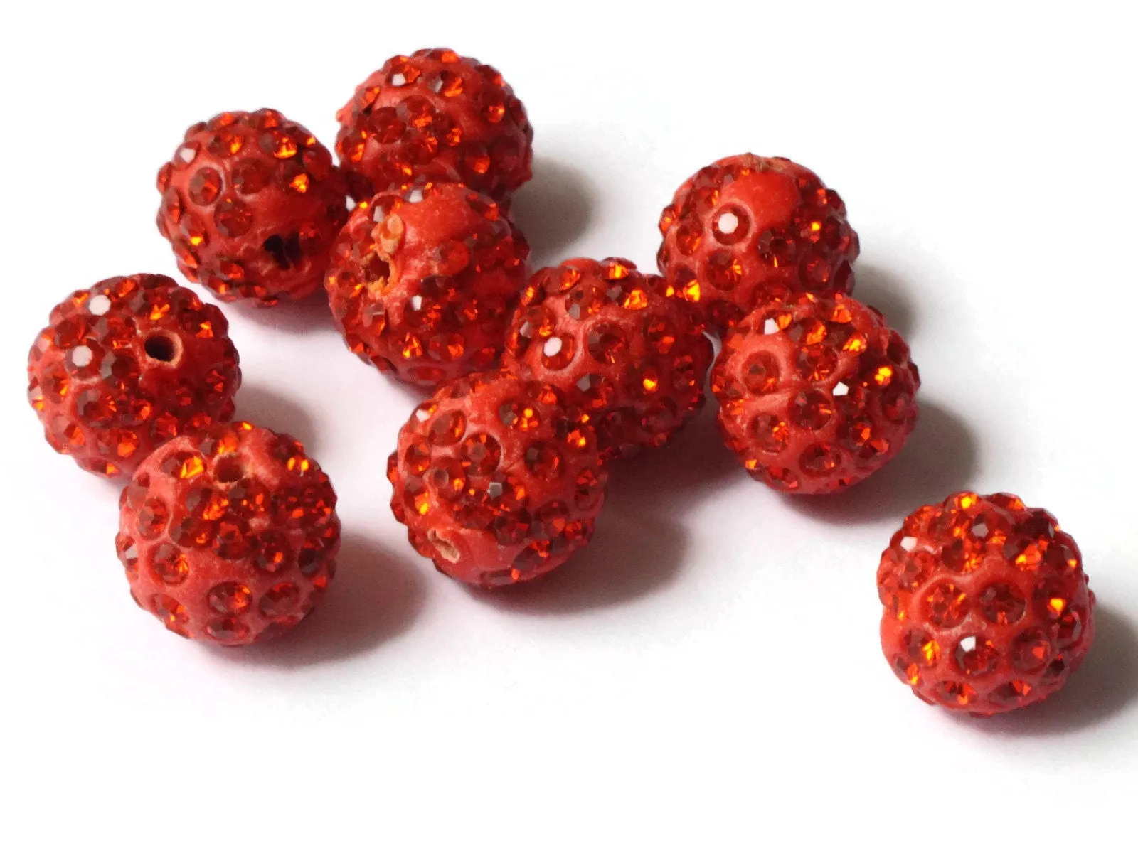 12mm Scarlet Red Rhinestone Beads Round Polymer Clay Sparkle Beads Shamballa Beads Pave Beads