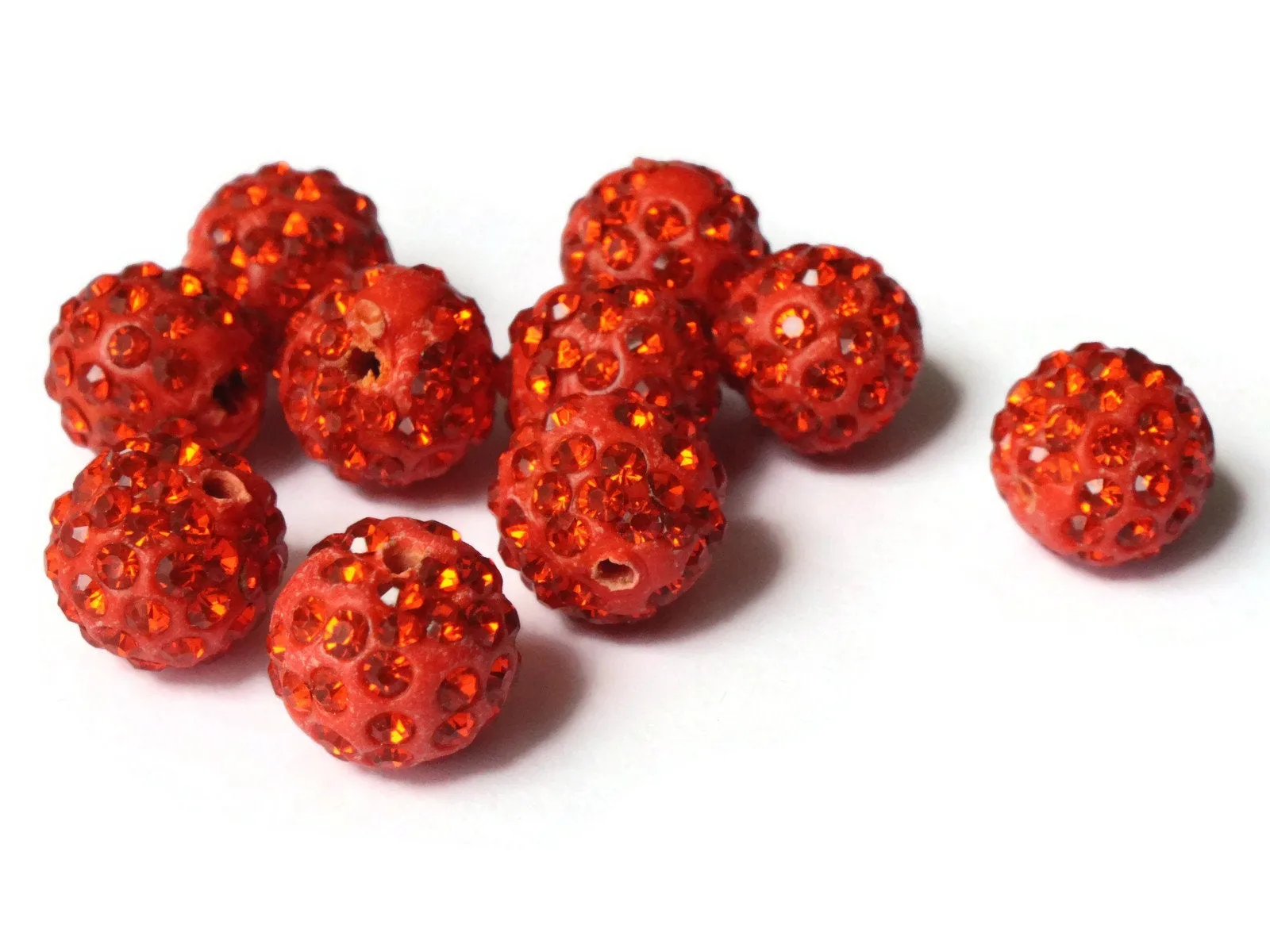 12mm Scarlet Red Rhinestone Beads Round Polymer Clay Sparkle Beads Shamballa Beads Pave Beads