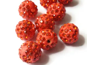 12mm Scarlet Red Rhinestone Beads Round Polymer Clay Sparkle Beads Shamballa Beads Pave Beads