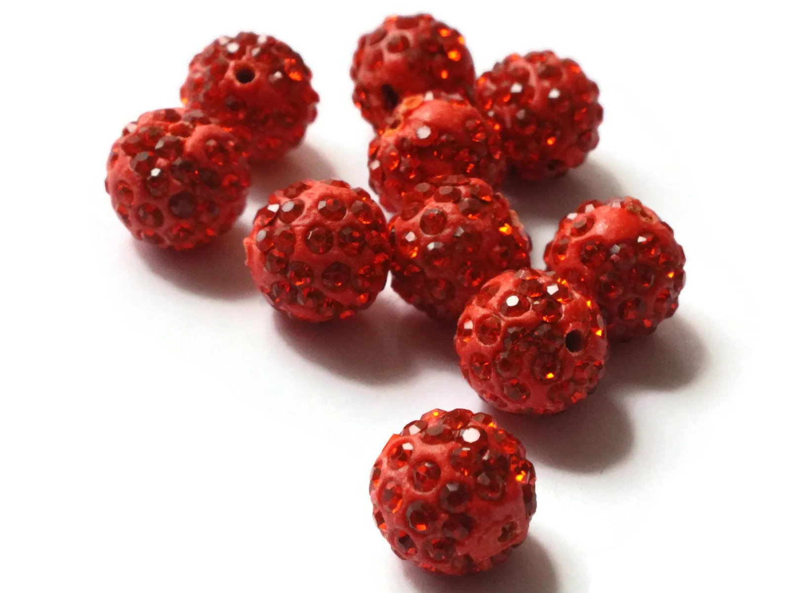 12mm Scarlet Red Rhinestone Beads Round Polymer Clay Sparkle Beads Shamballa Beads Pave Beads