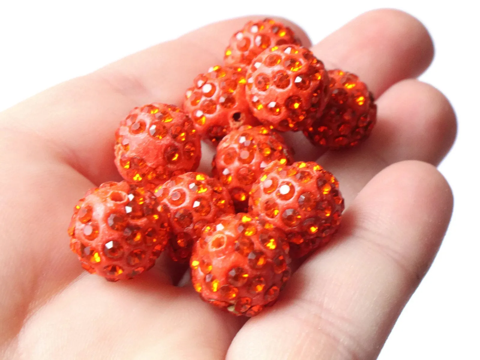 12mm Scarlet Red Rhinestone Beads Round Polymer Clay Sparkle Beads Shamballa Beads Pave Beads