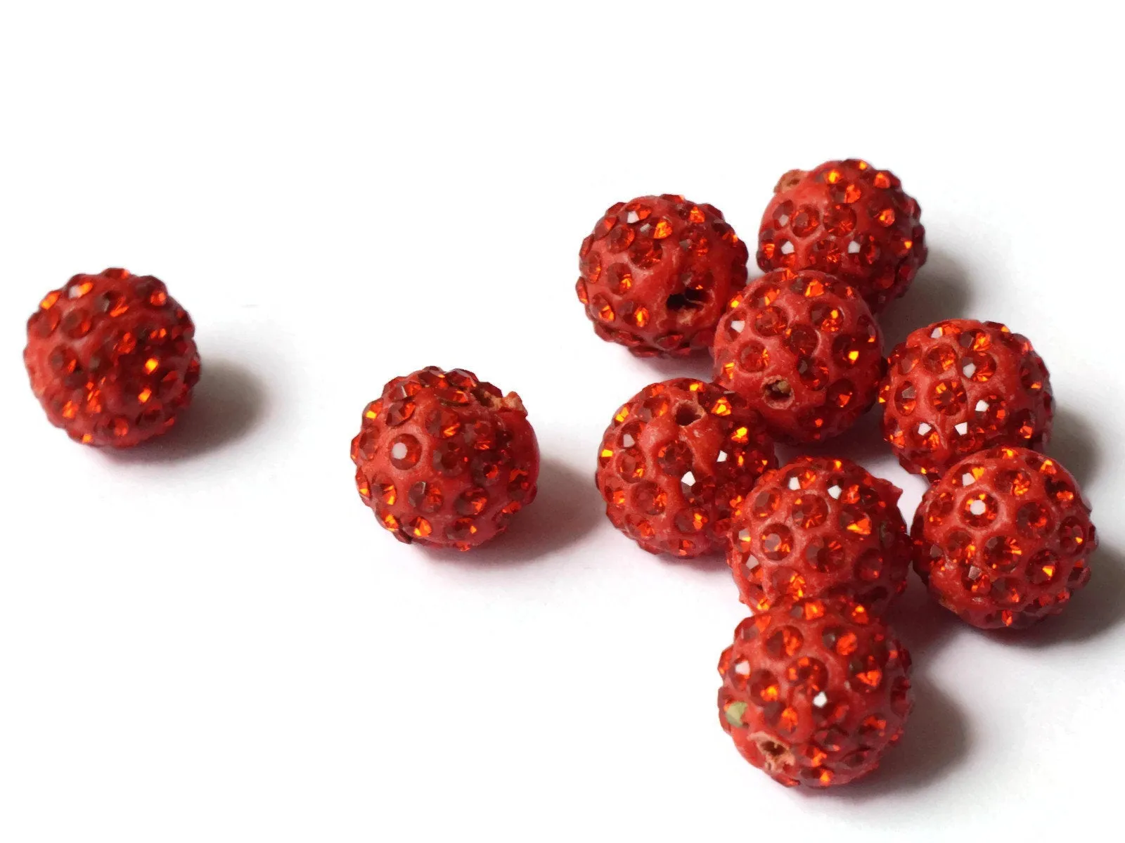 12mm Scarlet Red Rhinestone Beads Round Polymer Clay Sparkle Beads Shamballa Beads Pave Beads