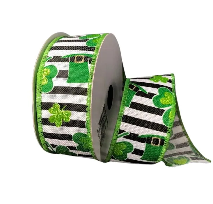 1.5" Shamrock/Hat Striped Ribbon - 10yds