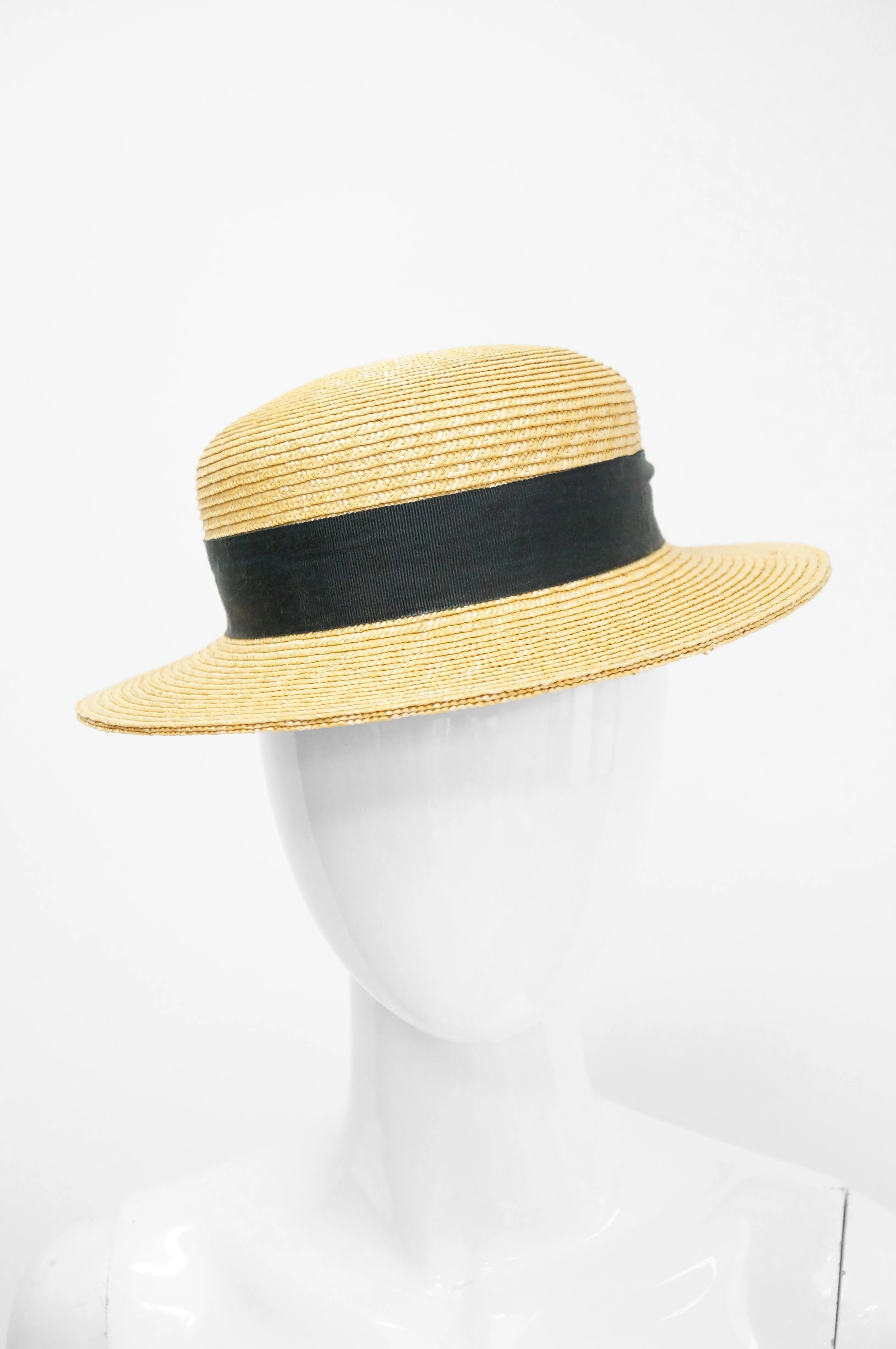 1980s Yves Saint Laurent Straw Boater Hat