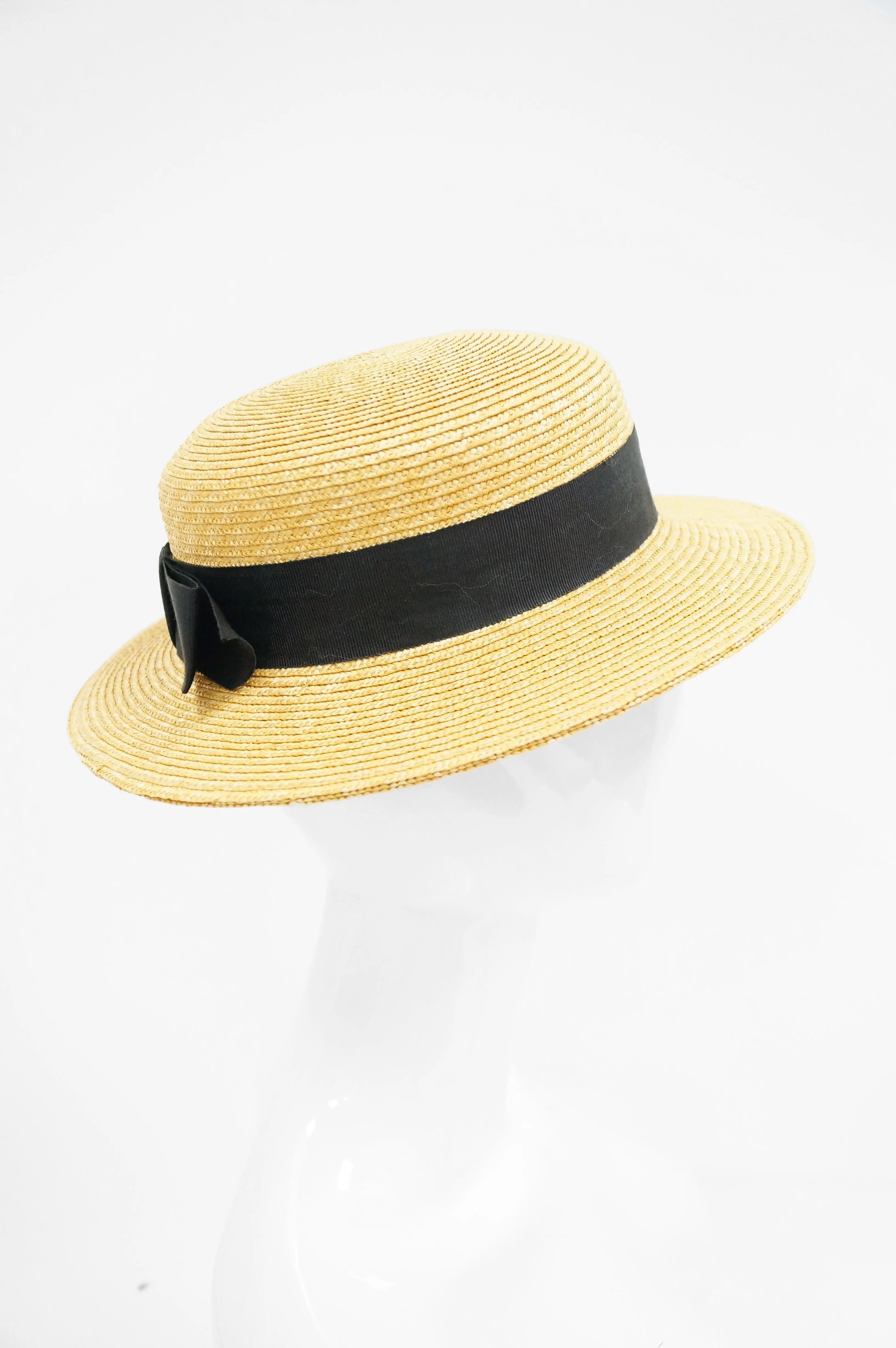 1980s Yves Saint Laurent Straw Boater Hat