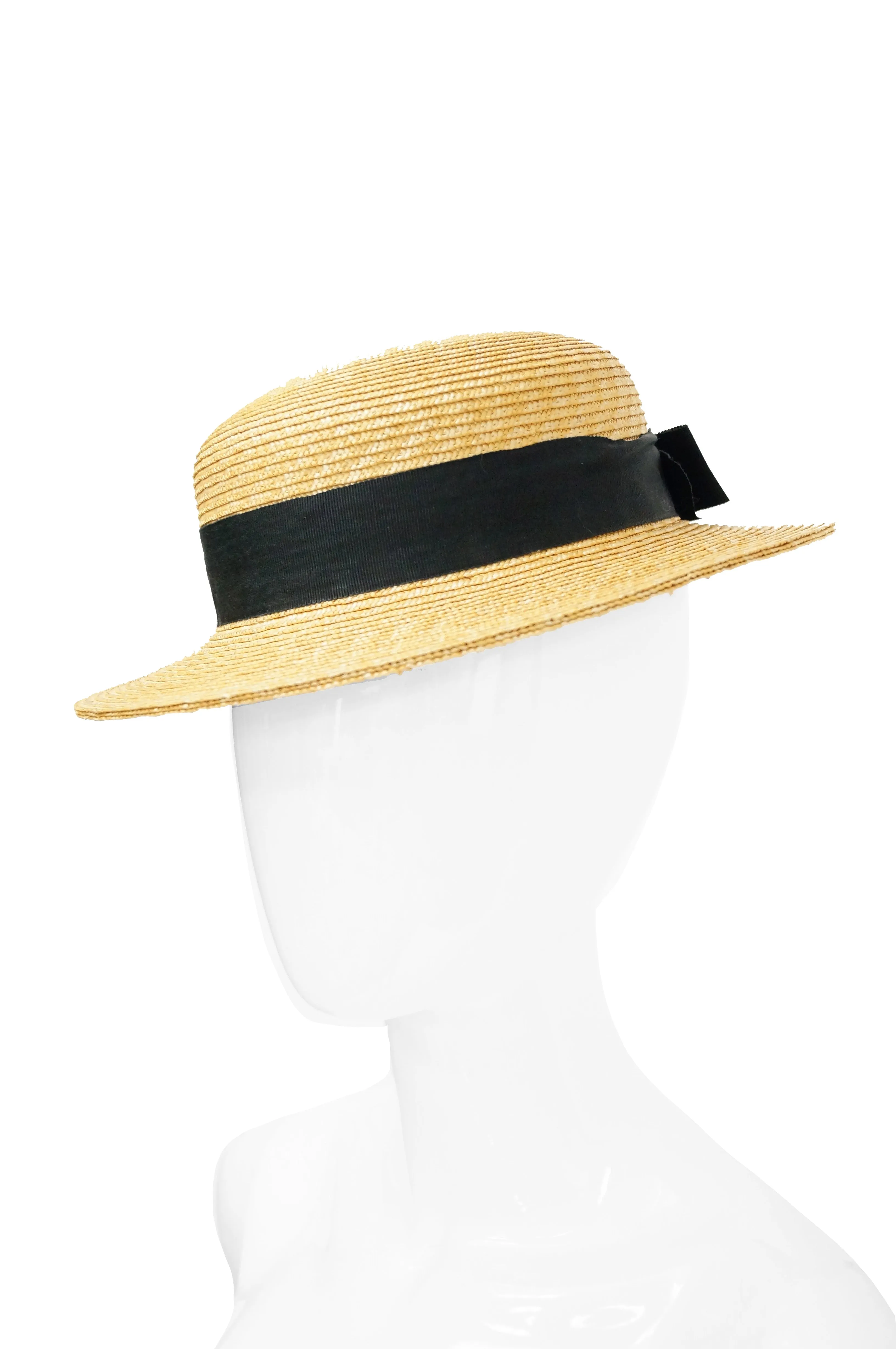 1980s Yves Saint Laurent Straw Boater Hat