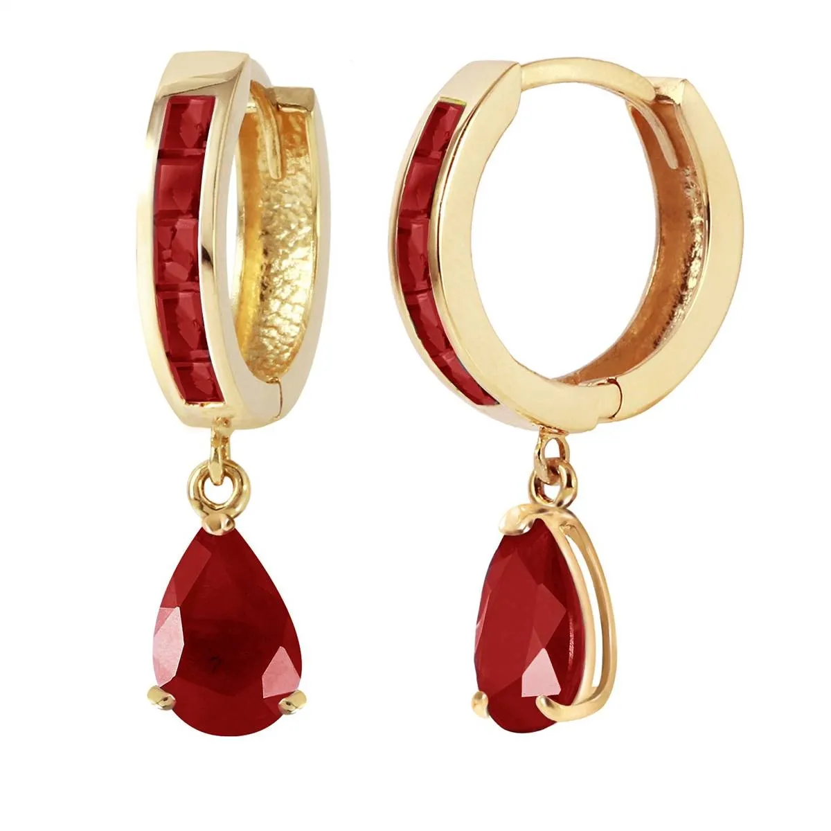 4.8 Carat 14K Solid Yellow Gold Hoop Huggie Earrings Ruby