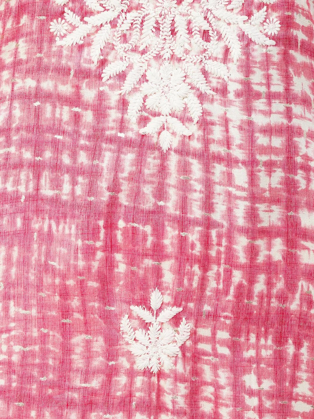 Abstract Printed & Chikankari Embroidered Straight Fit Kurta - Pink