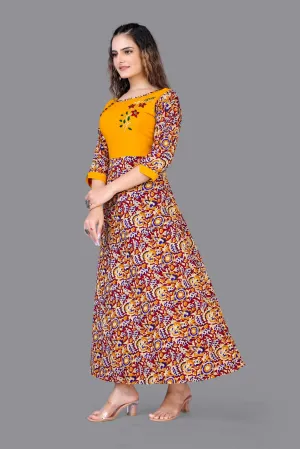 Anupama Rayon Mustard Colour Anarkali Gown