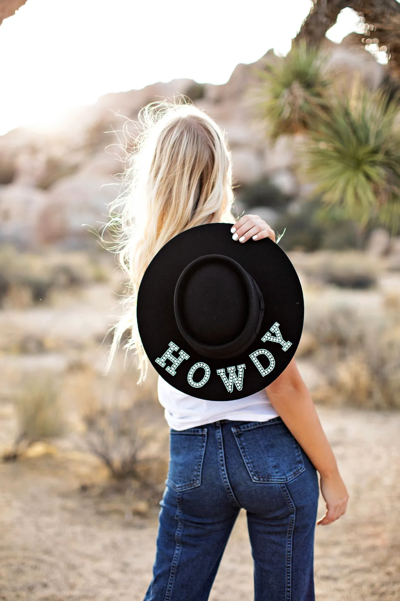 AS SEEN ON WHITNEY RIFE & GB ORIGINAL!! "Howdy" Wool Hat in Black in 2 Styles