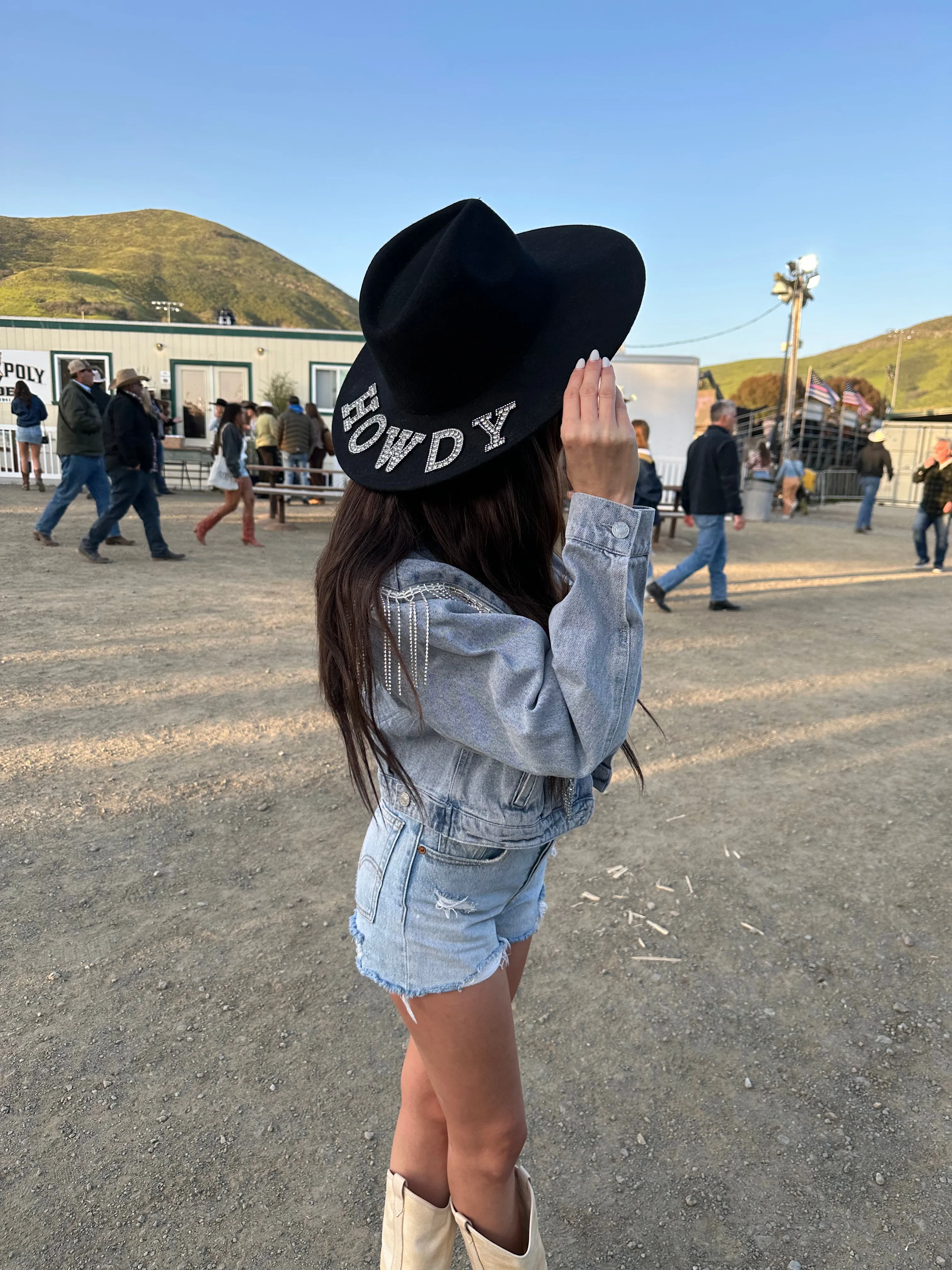 AS SEEN ON WHITNEY RIFE & GB ORIGINAL!! "Howdy" Wool Hat in Black in 2 Styles