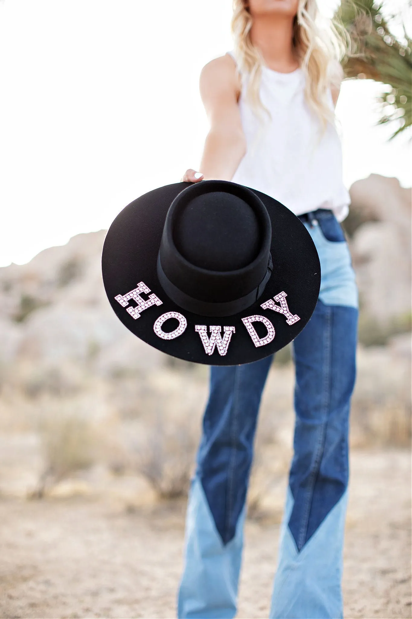 AS SEEN ON WHITNEY RIFE & GB ORIGINAL!! "Howdy" Wool Hat in Black in 2 Styles