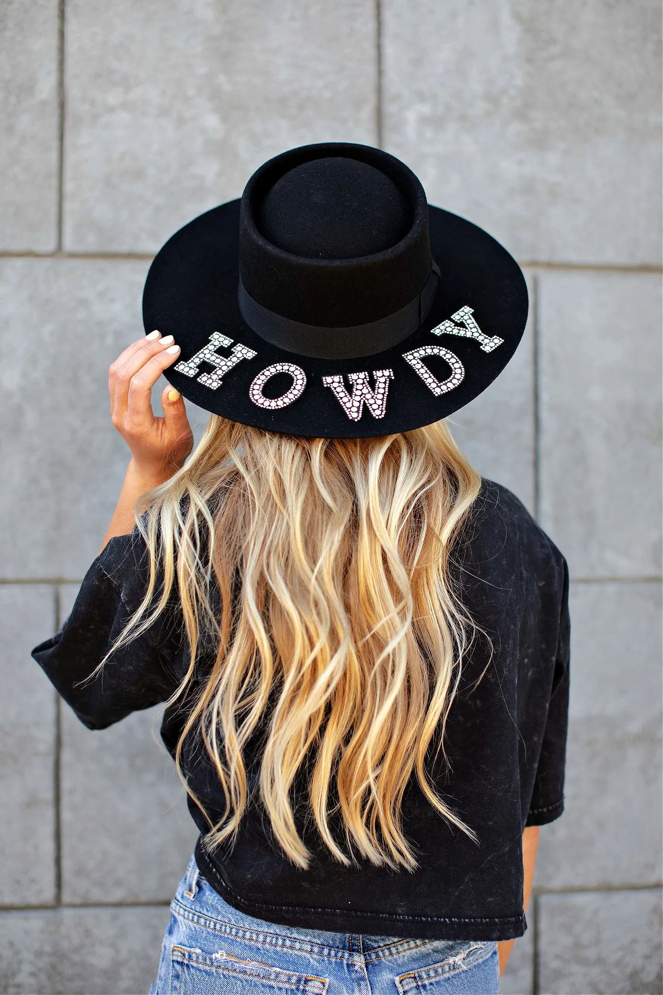 AS SEEN ON WHITNEY RIFE & GB ORIGINAL!! "Howdy" Wool Hat in Black in 2 Styles