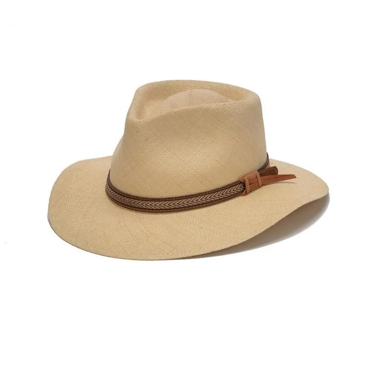 Austral Beige Panama Straw Hat - The Tommy with Leather Band