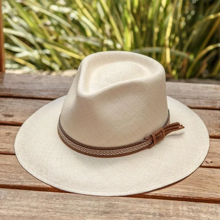 Austral Beige Panama Straw Hat - The Tommy with Leather Band