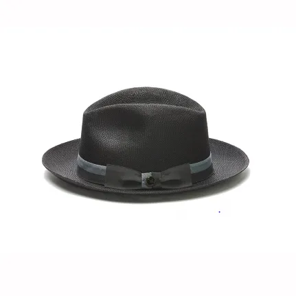 Austral Black Straw Panama Hat - The Beckham with Blue Ribbon Band