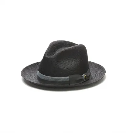 Austral Black Straw Panama Hat - The Beckham with Blue Ribbon Band