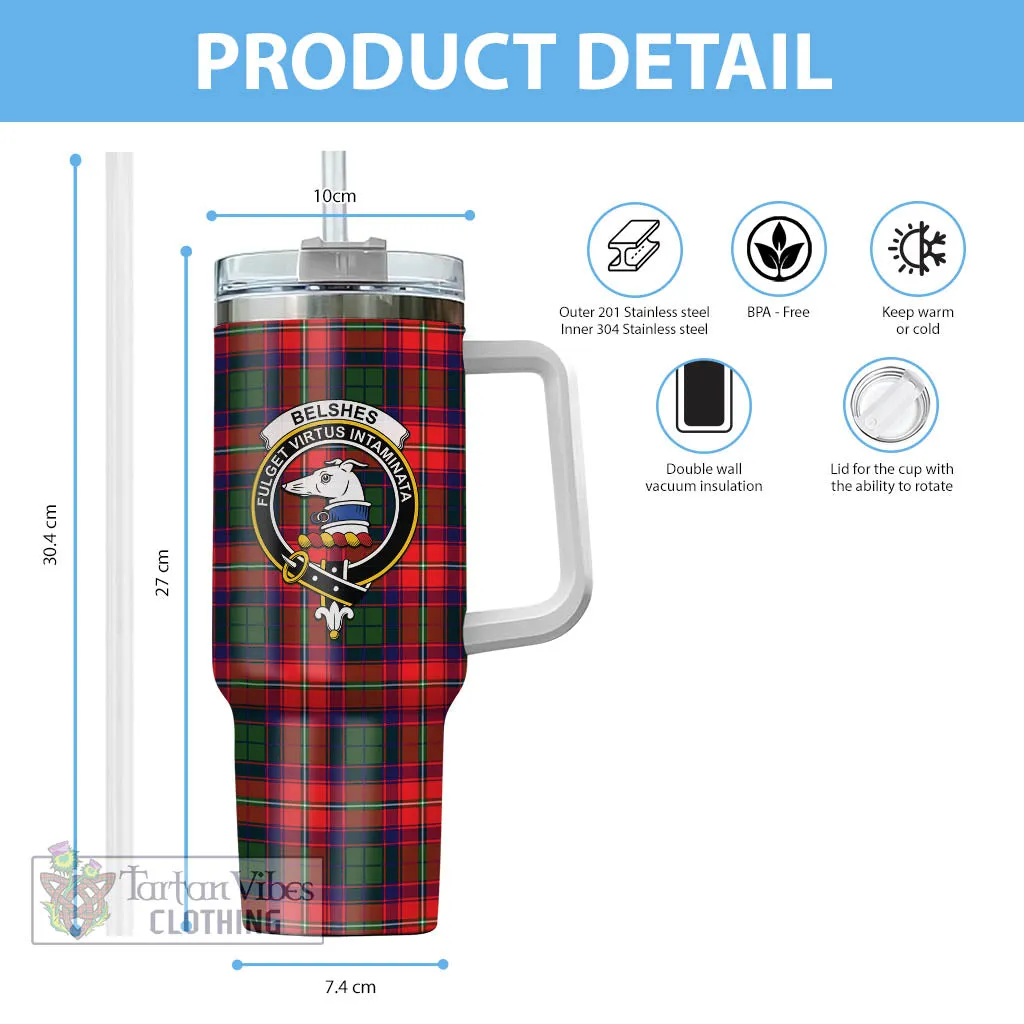 Belshes Tartan and Family Crest Tumbler with Handle