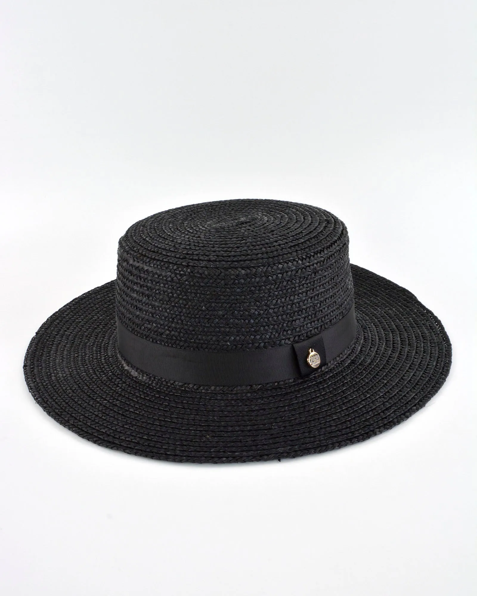 BETSY Boater Hat (black w- grosgrain)