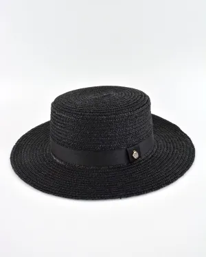 BETSY Boater Hat (black w- grosgrain)