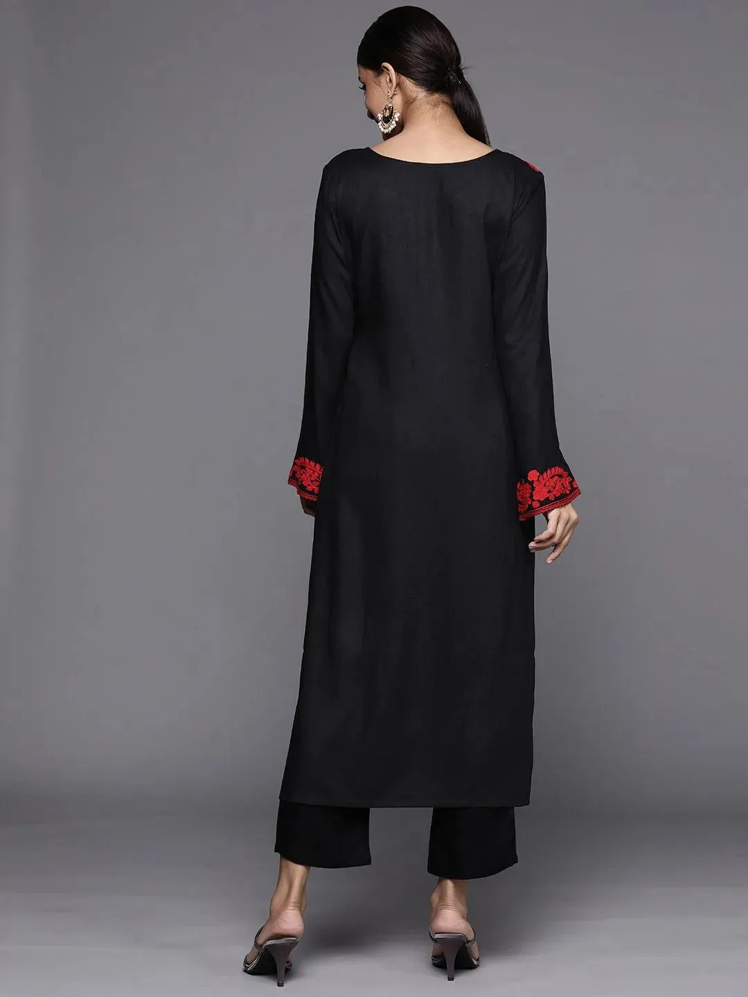 Black Embroidered Rayon Kurta