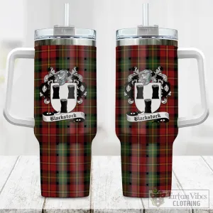 Blackstock Red Dress Tartan and Family Crest Tumbler with Handle