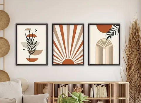 Boho Wall art Decor, abstract wall art, Minimalism Abstract Wall Picture Set of 3  Prints, Modern Mid Century