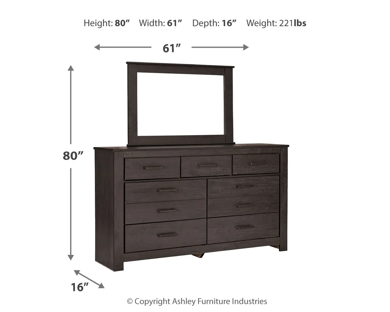 Brinxton King/California King Panel Headboard Bed with Mirrored Dresser, Chest and Nightstand