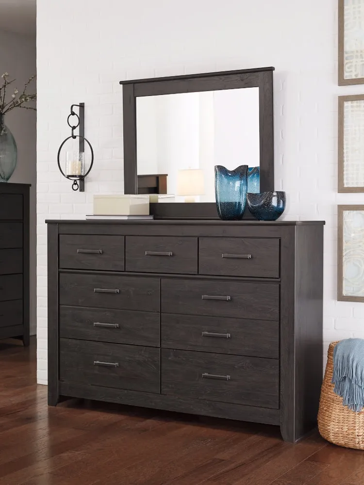 Brinxton King/California King Panel Headboard Bed with Mirrored Dresser, Chest and Nightstand