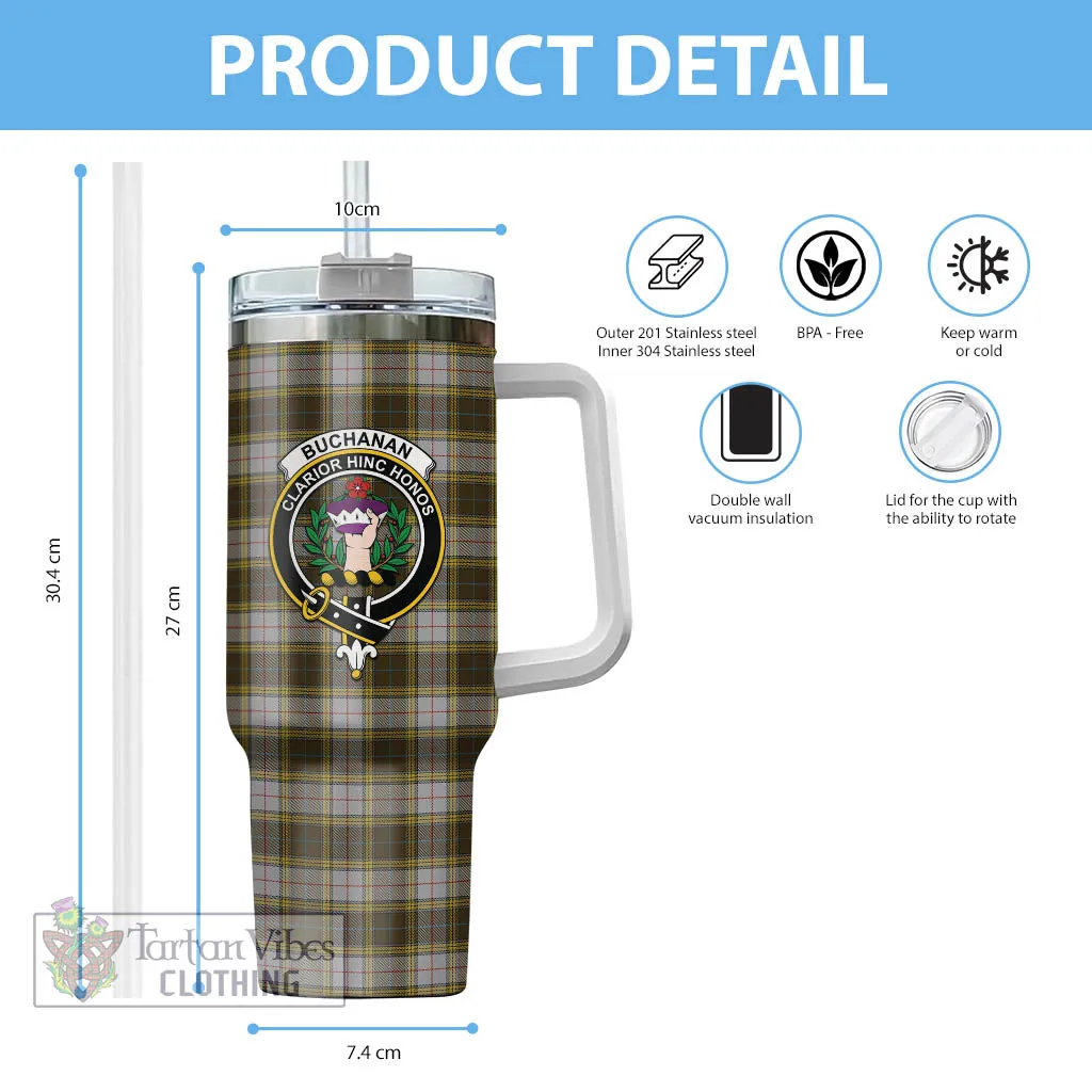 Buchanan Dress Tartan and Family Crest Tumbler with Handle