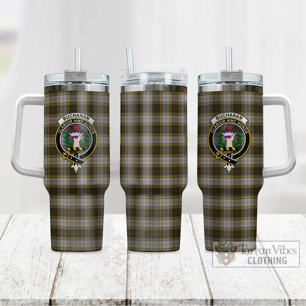 Buchanan Dress Tartan and Family Crest Tumbler with Handle