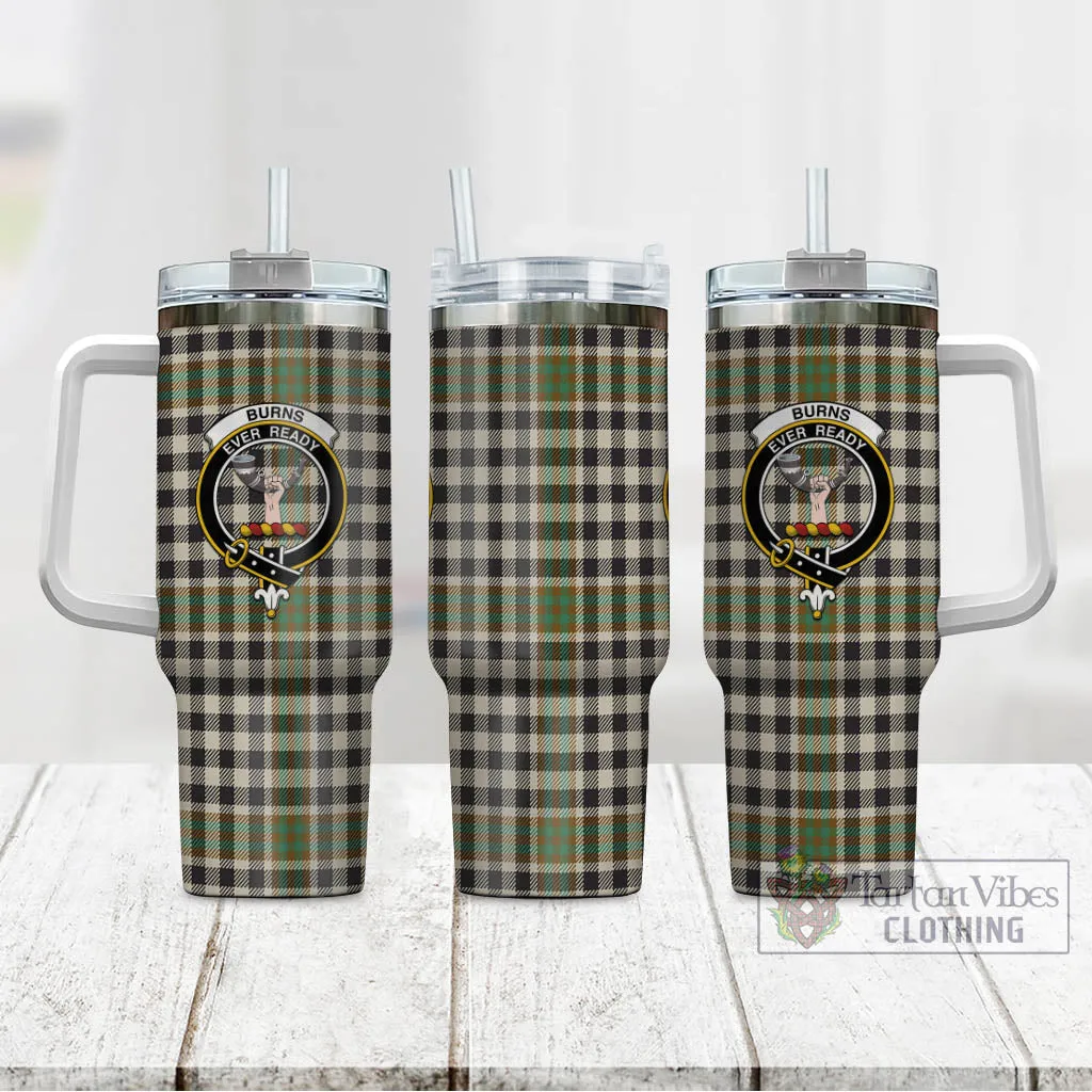 Burns Check Tartan and Family Crest Tumbler with Handle