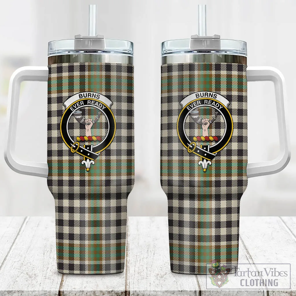 Burns Check Tartan and Family Crest Tumbler with Handle