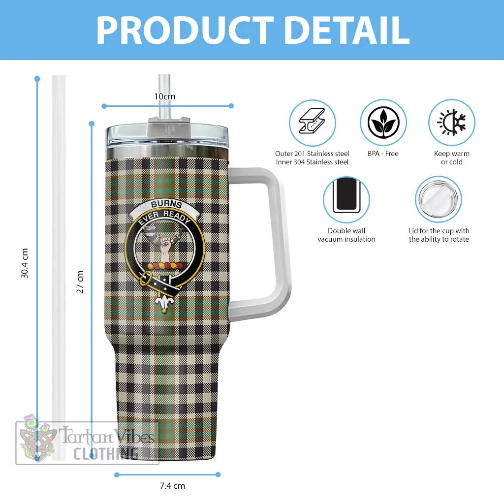 Burns Check Tartan and Family Crest Tumbler with Handle