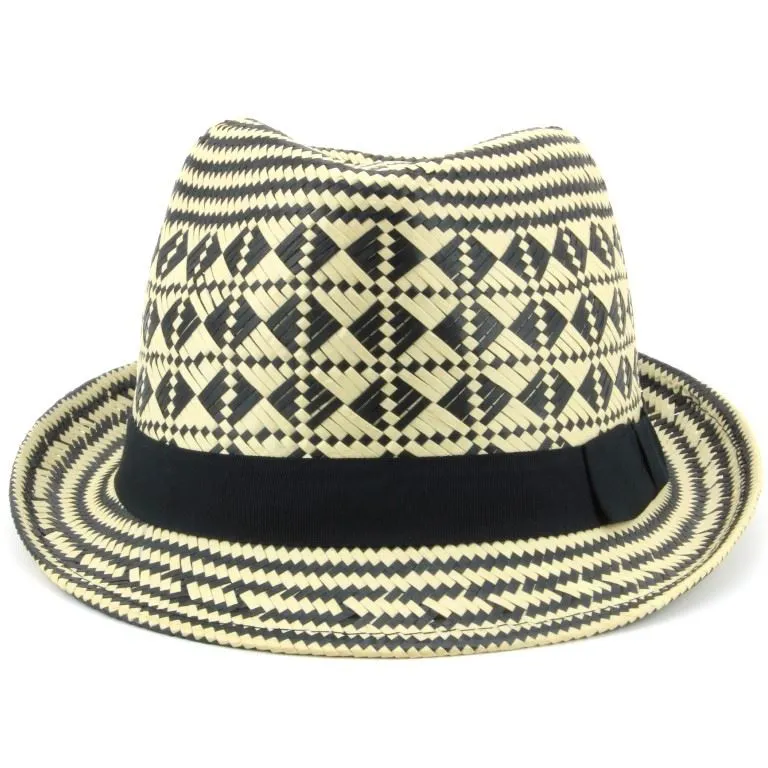 Check straw paper trilby hat with grosgrain band - Black