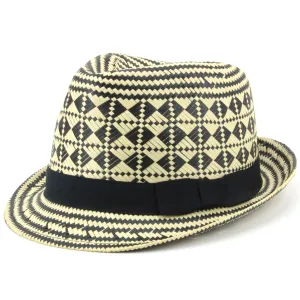 Check straw paper trilby hat with grosgrain band - Black