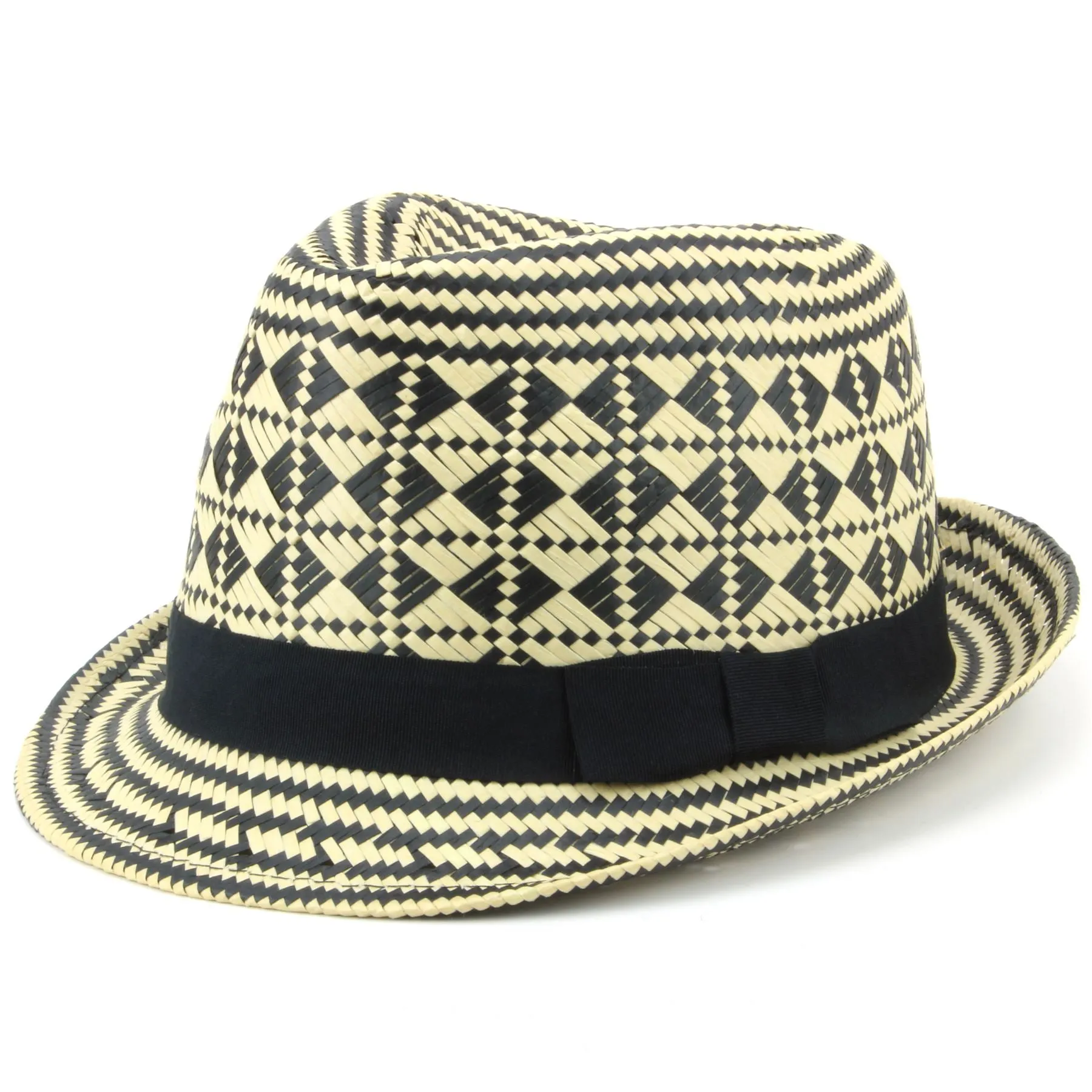 Check straw paper trilby hat with grosgrain band - Black