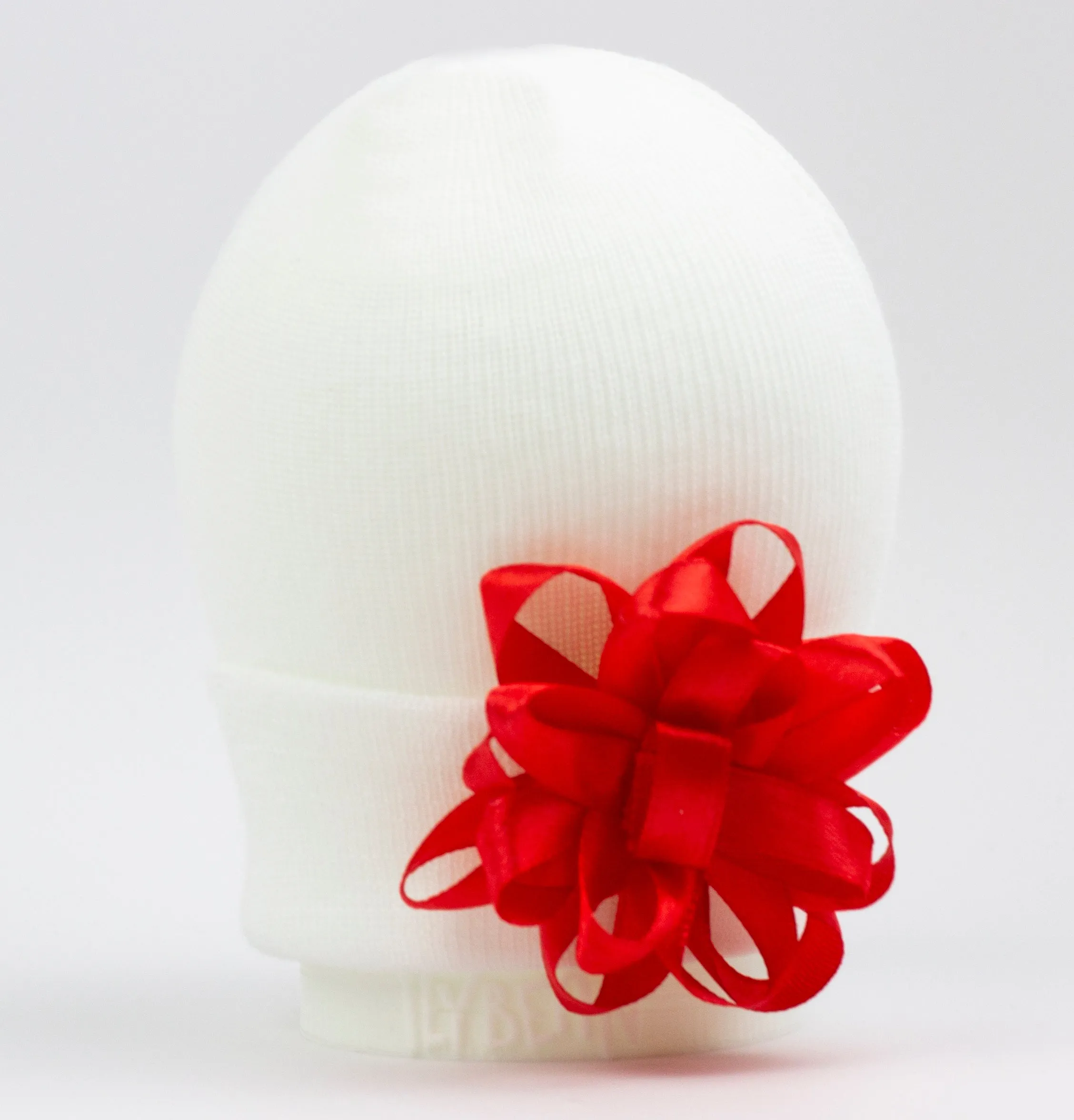 Christmas Bow Hat - White or Red and White Stripes with Red Christmas or Valentines Bow