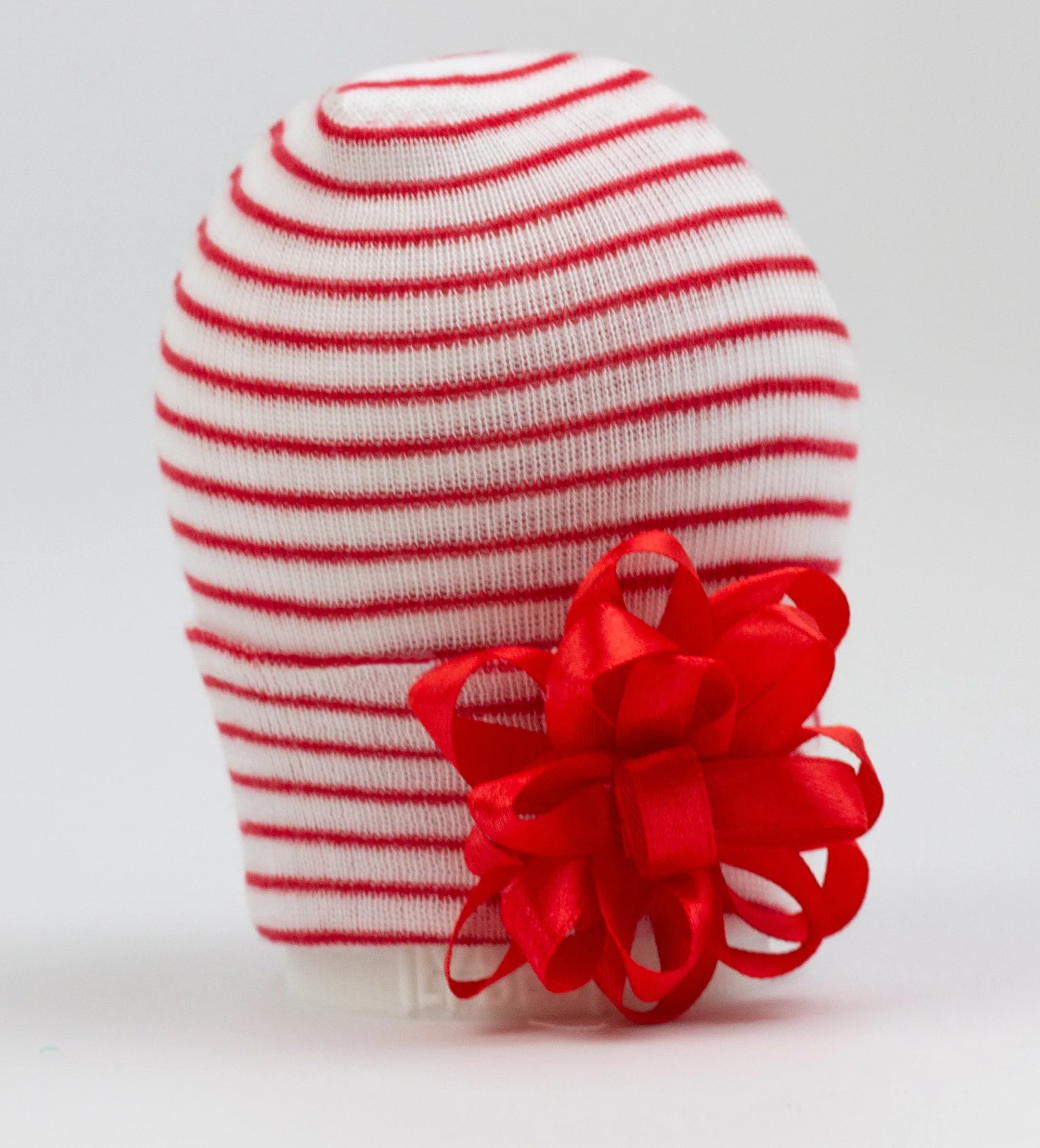 Christmas Bow Hat - White or Red and White Stripes with Red Christmas or Valentines Bow