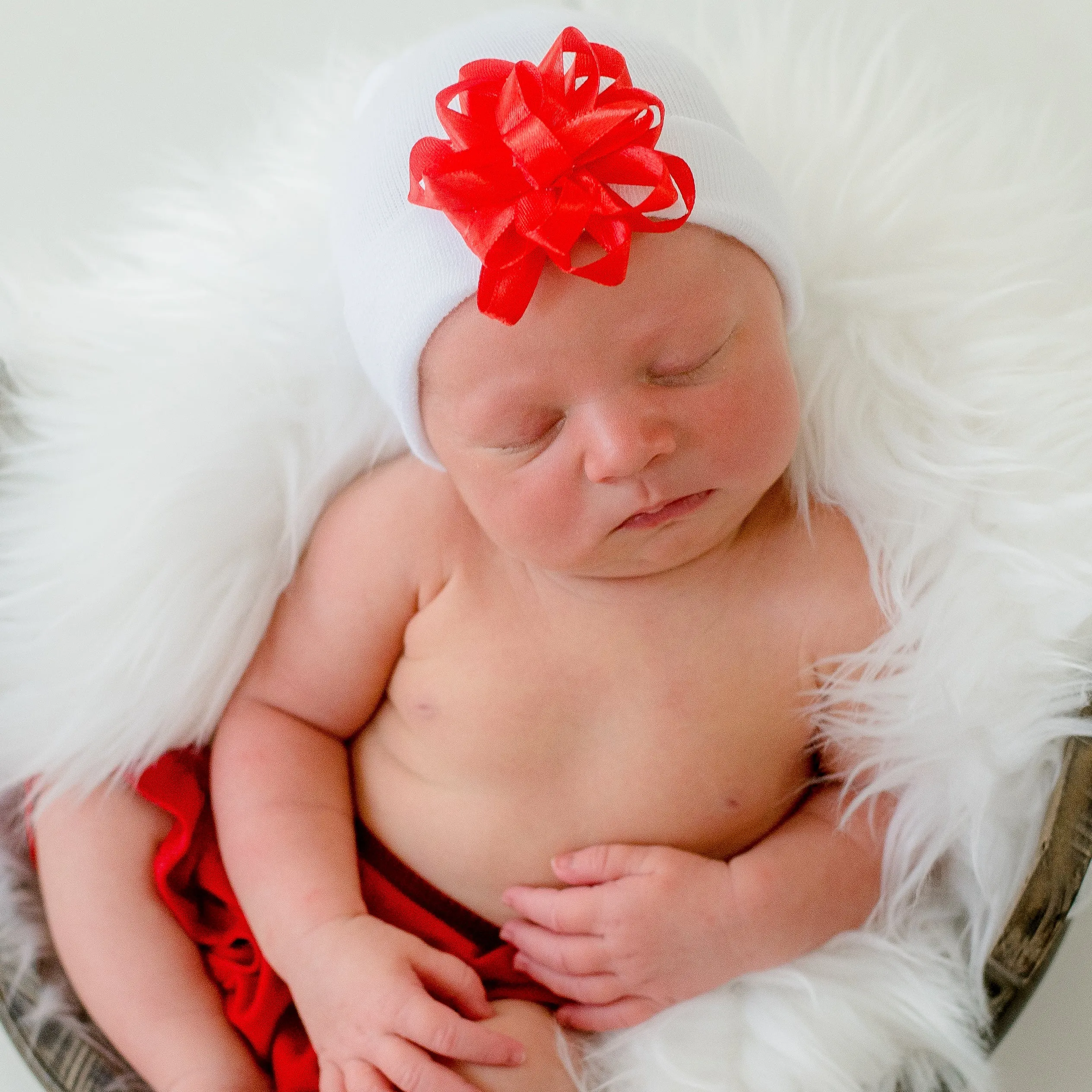 Christmas Bow Hat - White or Red and White Stripes with Red Christmas or Valentines Bow