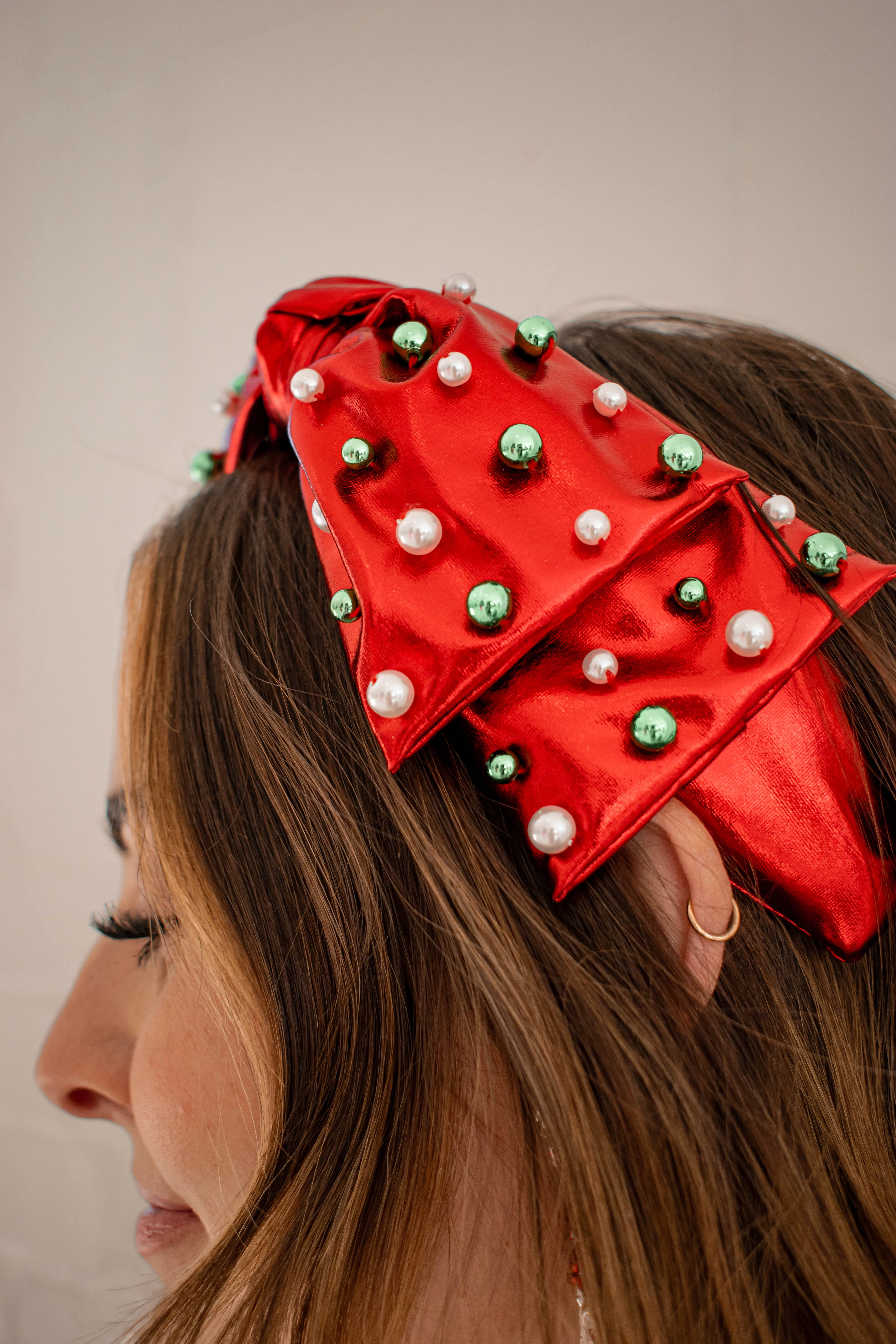 Christmas Bow Headband With Beads Red [Brianna Cannon]