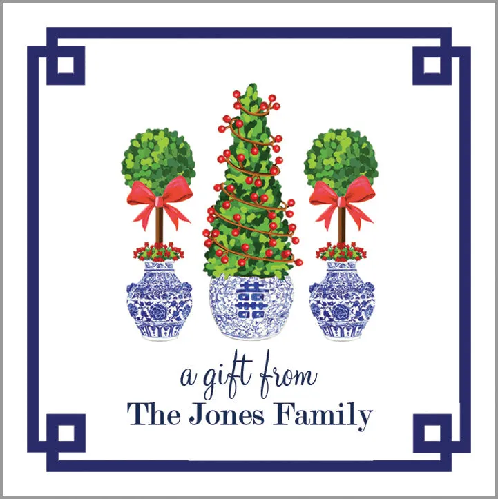 Christmas Topiary Trees Gift Sticker | Set of 24