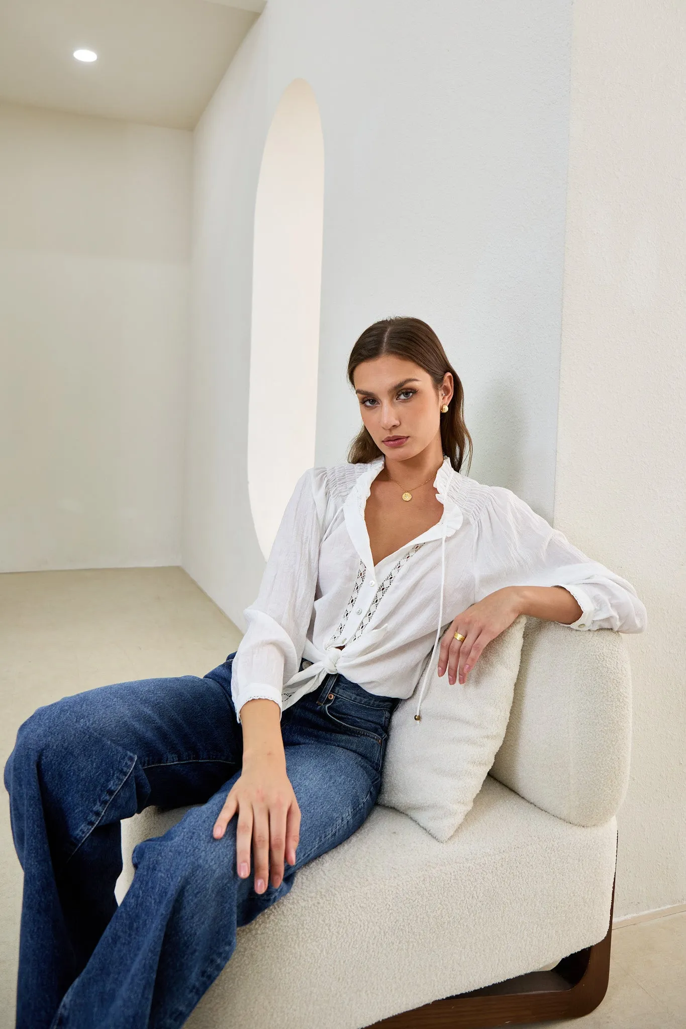 Clarisse White Lace Trim Blouse