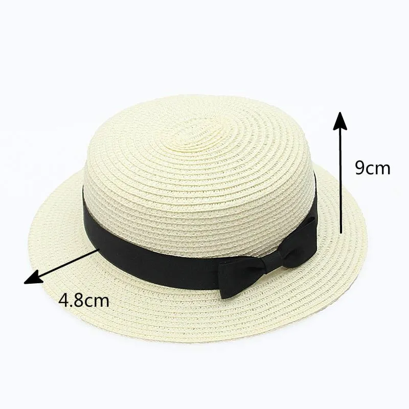 Classic Flat Brim Boater's Hat with Black Bow Belt