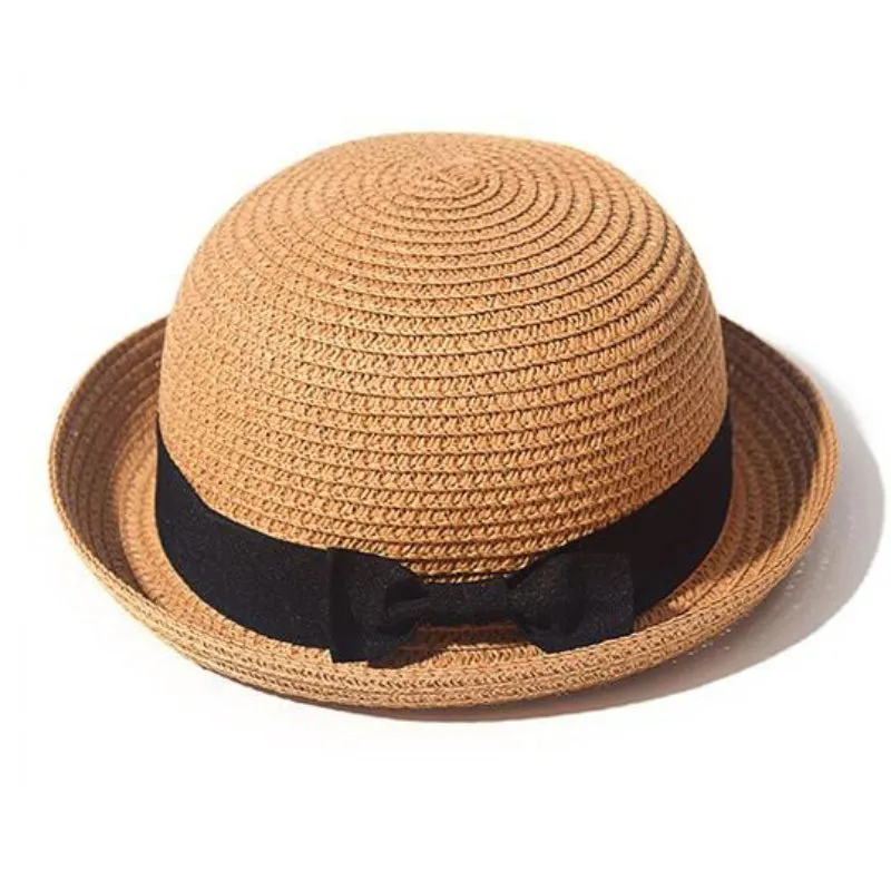 Classic Flat Brim Boater's Hat with Black Bow Belt