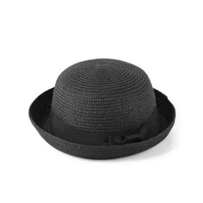 Classic Flat Brim Boater's Hat with Black Bow Belt