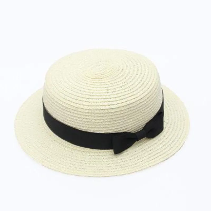 Classic Flat Brim Boater's Hat with Black Bow Belt