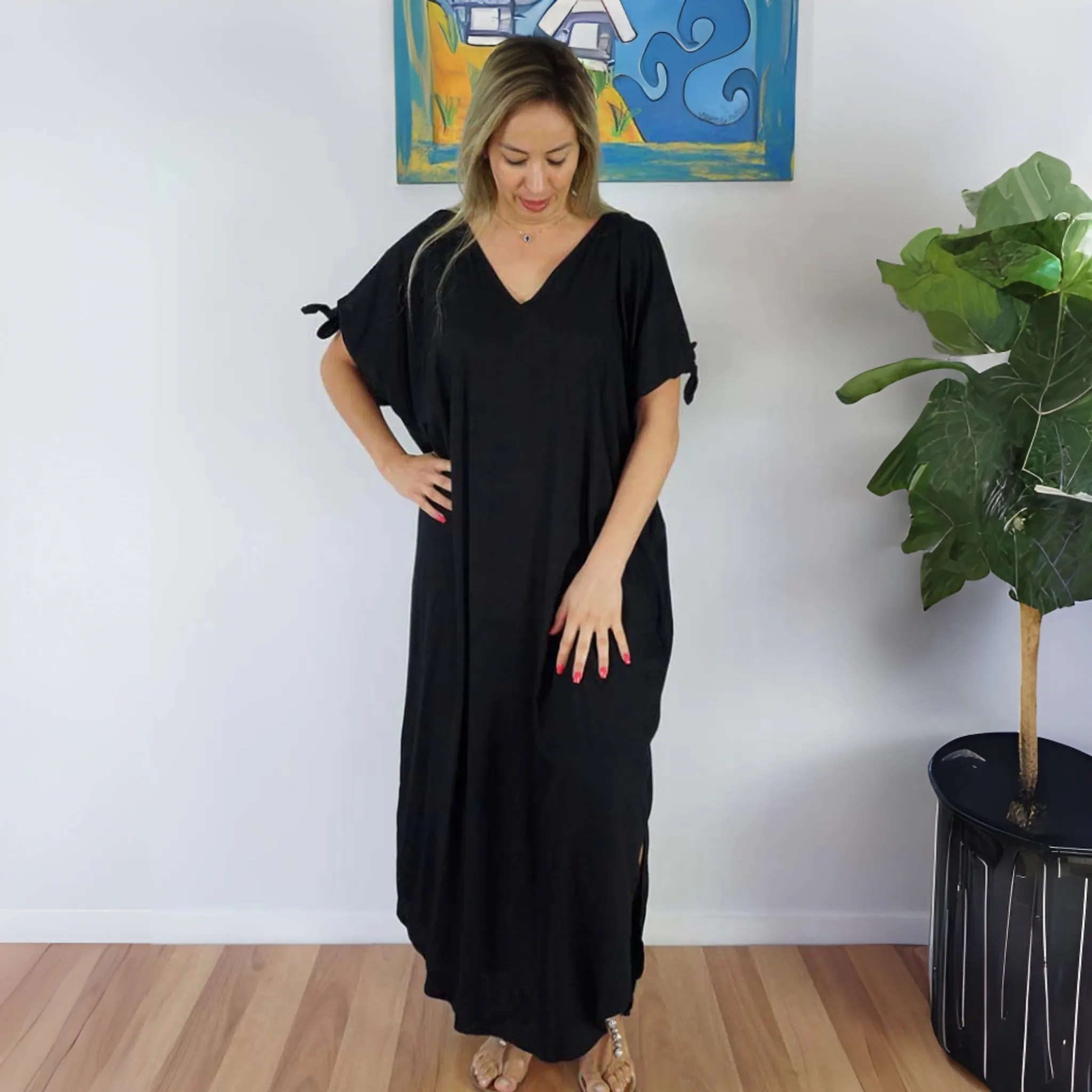 Coco Bella MIDI Cool Rayon Cold Shoulder Kaftan Dress