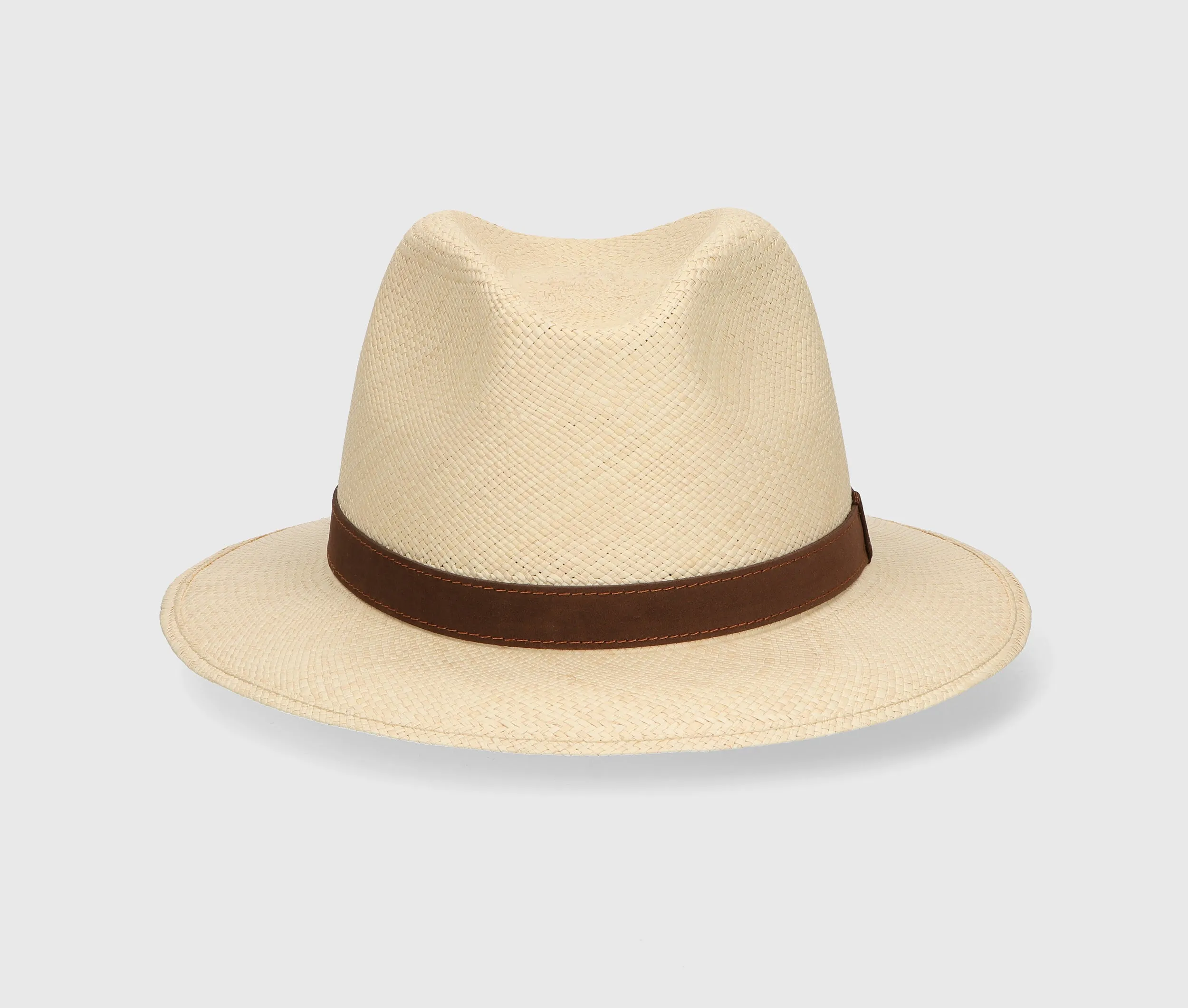 Country Panama Hat Brown Suede Ribbon Natural