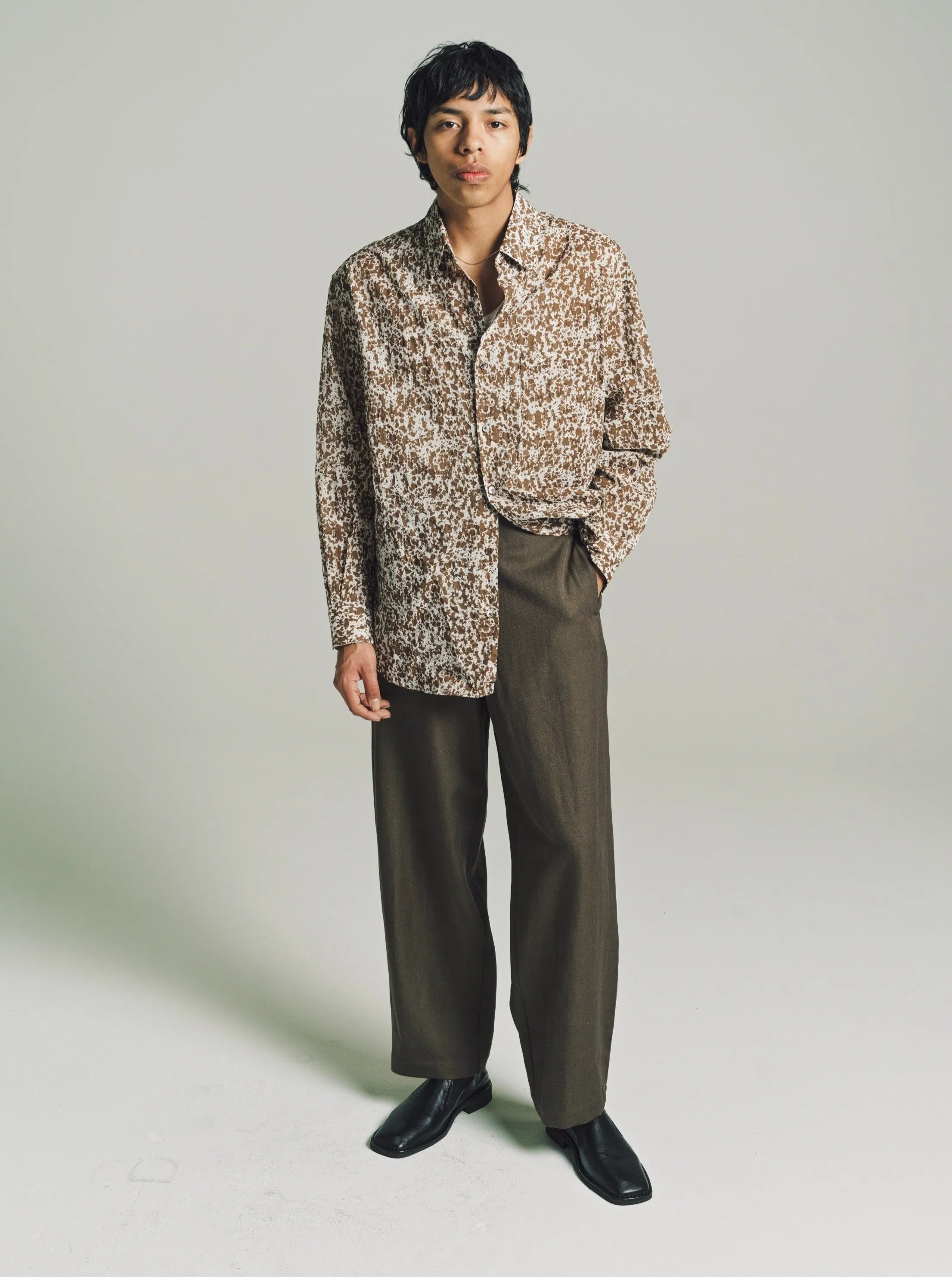 Cream & Espresso Camouflage Printed Regular Shirt